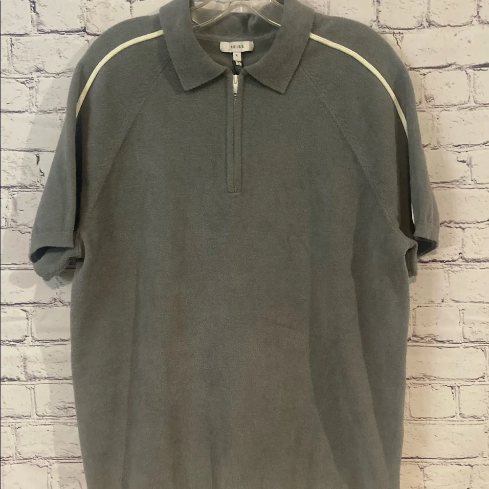 Mens Reiss gammo velour‎ half zip shirt sage Large NWT - Picture 3 of 8